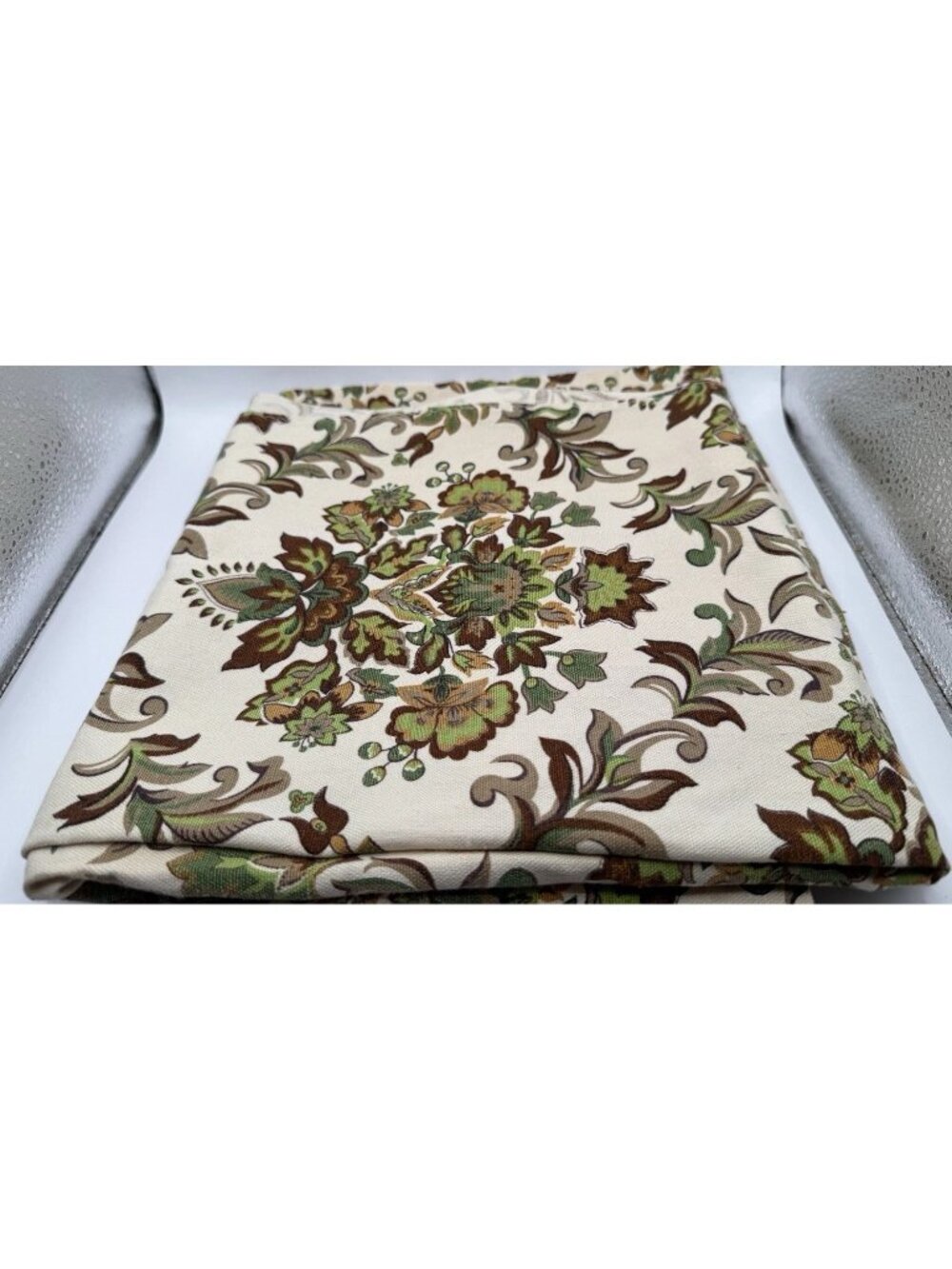 Vintage MCM Paisley Curtains Green Brown Cream  Floral W/valance 38x21